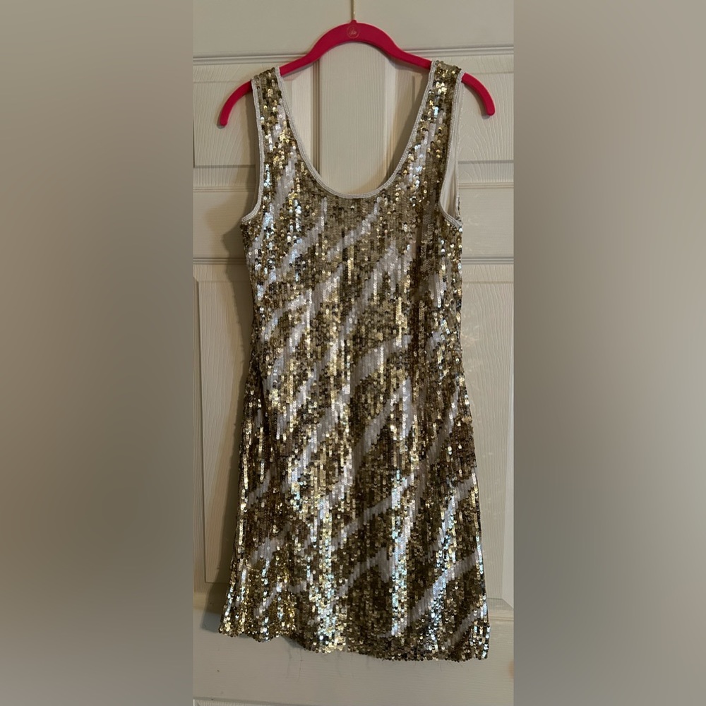 Gold and white sequin dress